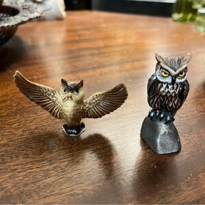 (2) OWLS SET - Tiny Mini - (1) Ceramic & (1) Pewter - Excellent Condition